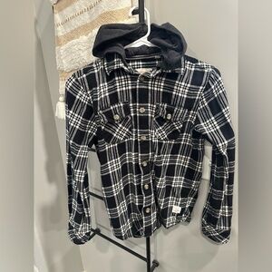 Hooded Plaid Button Down
